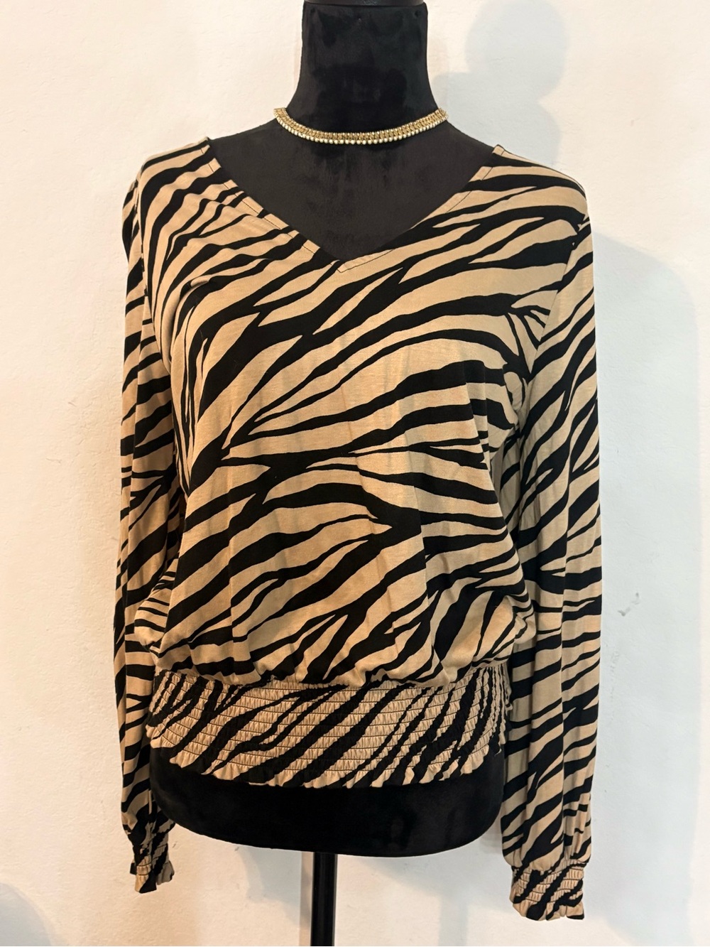 Michael Kors Zebra Print V-Neck Top, M